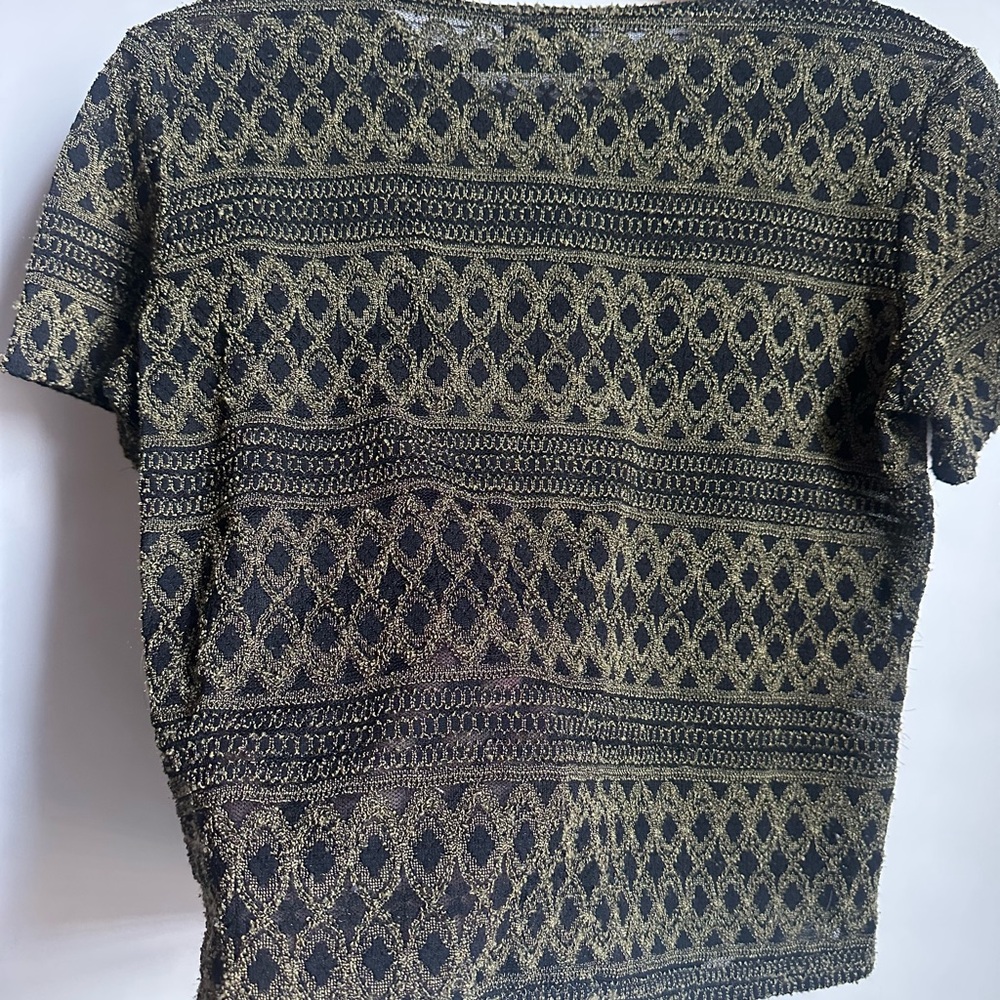 Y2k Black and Green Sheer Woven  Short Sleeve Top - Picture 3 of 3